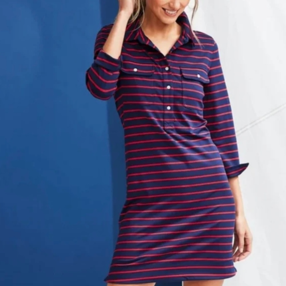 Vineyard Vines Margo Red and Blue Striped Polo Dress, Size XXS, NWOT!